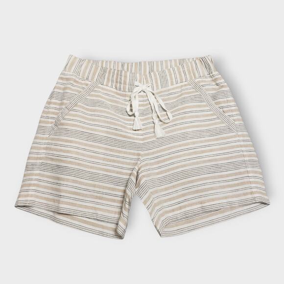 Talbots Linen Blend Tan Stripe Shorts XS Drawstring Pockets Neutral Summer Beach - Picture 1 of 10